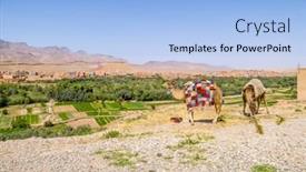  Presentation with tourists - Colorful presentation design enhanced with camels-waiting-for-tourists-near backdrop and a light blue colored foreground