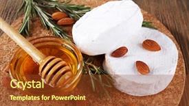  Presentation with camembert - Audience pleasing PPT theme consisting of camembert cheese honey in glass backdrop and a  colored foreground