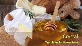  Presentation with camembert - Cool new PPT theme with camembert cheese nuts honey and bread on cutting board on wooden background backdrop and a tawny brown colored foreground