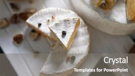  Presentation with white cheese - PPT theme having camembert cheese on white wooden background and a gray colored foreground