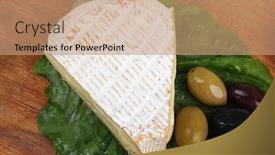  Presentation with camembert - Beautiful PPT theme featuring camembert-cheese-on-wooden-platter backdrop and a coral colored foreground