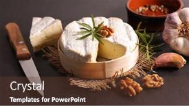  Presentation with camembert - Slide set enhanced with cheese with walnut and rosemary background and a tawny brown colored foreground