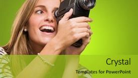  Presentation with camera - Slides featuring camera against a green background background and a gold colored foreground