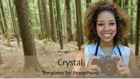  Presentation with camera - PPT theme featuring camera against tall trees grow background and a  colored foreground