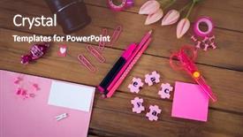  Presentation with flower office desk table - Cool new presentation design with camera and artificial tulip flower backdrop and a tawny brown colored foreground