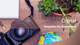  Presentation with low angle view of hockey - Slide deck enhanced with camera and globe by pot background and a  colored foreground