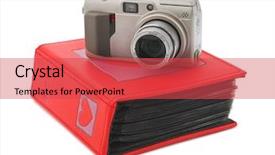  Presentation with vacation album - Amazing PPT theme having camera and photo album isolated backdrop and a red colored foreground