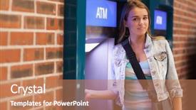  Presentation with atm machine - Audience pleasing slide set consisting of camera at an atm backdrop and a coral colored foreground