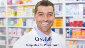  Presentation with hospital pharmacy - Slides enhanced with handsome pharmacist smiling at camera at the hospital pharmacy background and a sky blue colored foreground