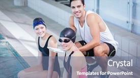 Presentation with trainer - Theme having swimming coaching - trainer and swimmers smiling background and a coral colored foreground