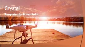  Presentation with camera drone - Beautiful presentation theme featuring camera blur river on background backdrop and a coral colored foreground