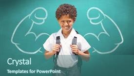  Presentation with school bus - Beautiful slide set featuring camera by the school bus backdrop and a ocean colored foreground