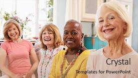  Presentation with relaxing - Audience pleasing PPT layouts consisting of camera chat - portrait of senior female friends backdrop and a coral colored foreground
