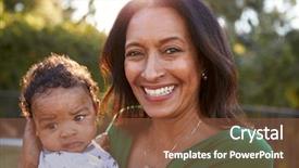  Presentation with african american grandmother - Cool new presentation theme with camera close up head backdrop and a tawny brown colored foreground