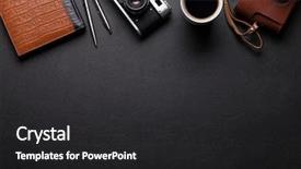  Presentation with notepad - Presentation theme with camera coffee and notepad top background and a dark gray colored foreground