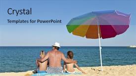  Presentation with grandfather - Presentation theme consisting of camera colorful umbrella next background and a light blue colored foreground