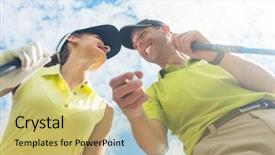  Presentation with low angle view of volleyball - PPT theme featuring camera during professional golf game background and a yellow colored foreground