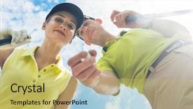  Presentation with low angle view of fictitious - Colorful PPT theme enhanced with camera during professional golf game backdrop and a yellow colored foreground