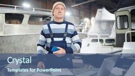  Presentation with camera - Cool new PPT theme with camera during work in shipyard backdrop and a ocean colored foreground