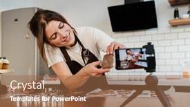  Presentation with cookie - Presentation design consisting of camera-footage-of-happy-baker background and a coral colored foreground