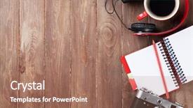  Presentation with space travel - Theme with camera headphones notepad and coffee background and a coral colored foreground