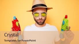  Presentation with guns - Beautiful PPT layouts featuring camera holding toy water gun backdrop and a coral colored foreground