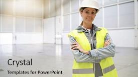  Presentation with safety workplace - Beautiful slide deck featuring camera in empty warehouse backdrop and a mint green colored foreground