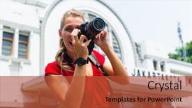  Presentation with tour - Audience pleasing PPT theme consisting of camera in jakarta indonesia backdrop and a  colored foreground