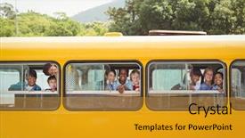  Presentation with bus transportation - Slide deck featuring camera in the school background and a gold colored foreground