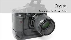  Presentation with camera - Colorful PPT theme enhanced with camera isolated on a white backdrop and a  colored foreground