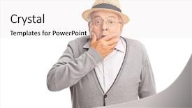  Presentation with hand holding pencil - Amazing slide deck having camera isolated on white background backdrop and a sky blue colored foreground