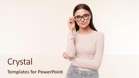  Presentation with crime woman on the run - Slide set with camera isolated over pink background background and a lemonade colored foreground