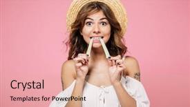  Presentation with cotton candy - Cool new presentation theme with camera isolated over pink backdrop and a coral colored foreground