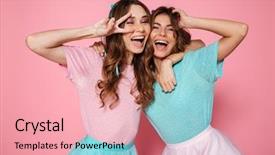  Presentation with peace - Slide deck consisting of camera isolated over pink background and a coral colored foreground