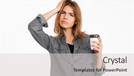  Presentation with holding puzzle pieces - PPT theme with camera isolated over white background background and a light gray colored foreground