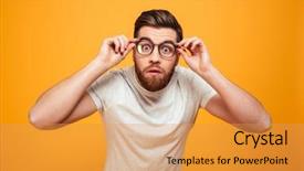  Presentation with eyeglasses - PPT layouts with camera isolated over yellow background and a yellow colored foreground