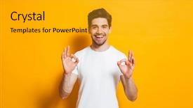  Presentation with basic - Presentation design featuring camera isolated over yellow background and a light gray colored foreground