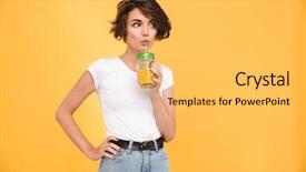  Presentation with drinking glass - Slides having camera isolated over yellow background and a yellow colored foreground