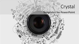  Presentation with lens - Beautiful presentation featuring camera lens against light background backdrop and a light gray colored foreground