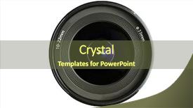  Presentation with lens - Colorful PPT layouts enhanced with camera lens isolated on white backdrop and a tawny brown colored foreground