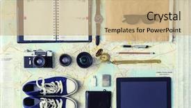  Presentation with compass map - PPT layouts consisting of camera lenses gumshoes magnetic compass background and a coral colored foreground