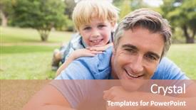  Presentation with father son and looking - Beautiful PPT layouts featuring camera on a sunny day backdrop and a coral colored foreground