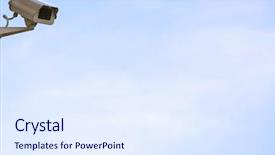  Presentation with security camera - Slide set with camera on wall against cloud background and a  colored foreground