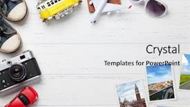  Presentation with top hat - Colorful slides enhanced with camera passport car tram airplane backdrop and a white colored foreground