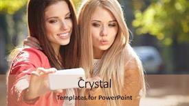  Presentation with women making - Slides featuring camera phone - friends making selfie two beautiful background and a  colored foreground