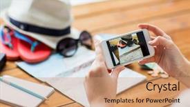  Presentation with travel and tourism - Slide deck consisting of camera phone - vacation tourism travel technology background and a coral colored foreground