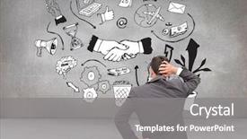  Presentation with businessman standing on maze - PPT layouts consisting of camera scratching his head background and a gray colored foreground