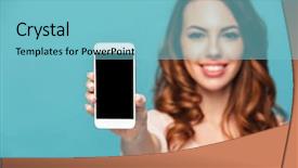  Presentation with blue and yellow phone - Beautiful slides featuring camera showing display of mobile backdrop and a light blue colored foreground