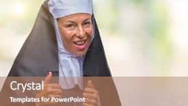  Presentation with nun - Presentation design consisting of camera showing fingers doing victory background and a coral colored foreground