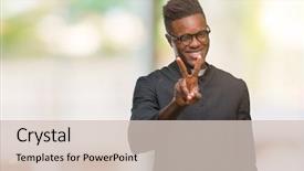  Presentation with religious african american - Audience pleasing presentation design consisting of camera showing fingers doing victory backdrop and a  colored foreground